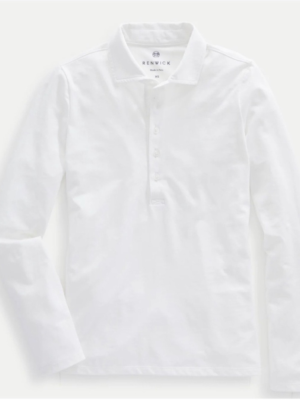 Renwick Golf Solid White Pima Cotton Long Sleeve Stretch Polo - Picture 2 of 4